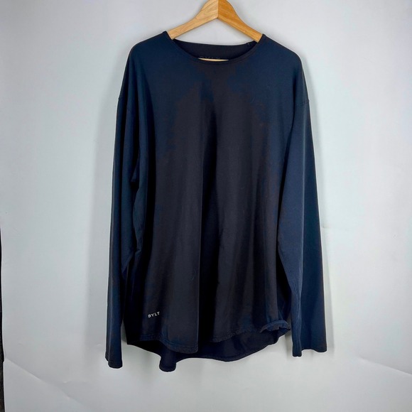 BYLT Basics Other - BYLT Basics Mens Drop Cut Long Sleeve Shirt Black Curved Hem Crew Neck Size XL